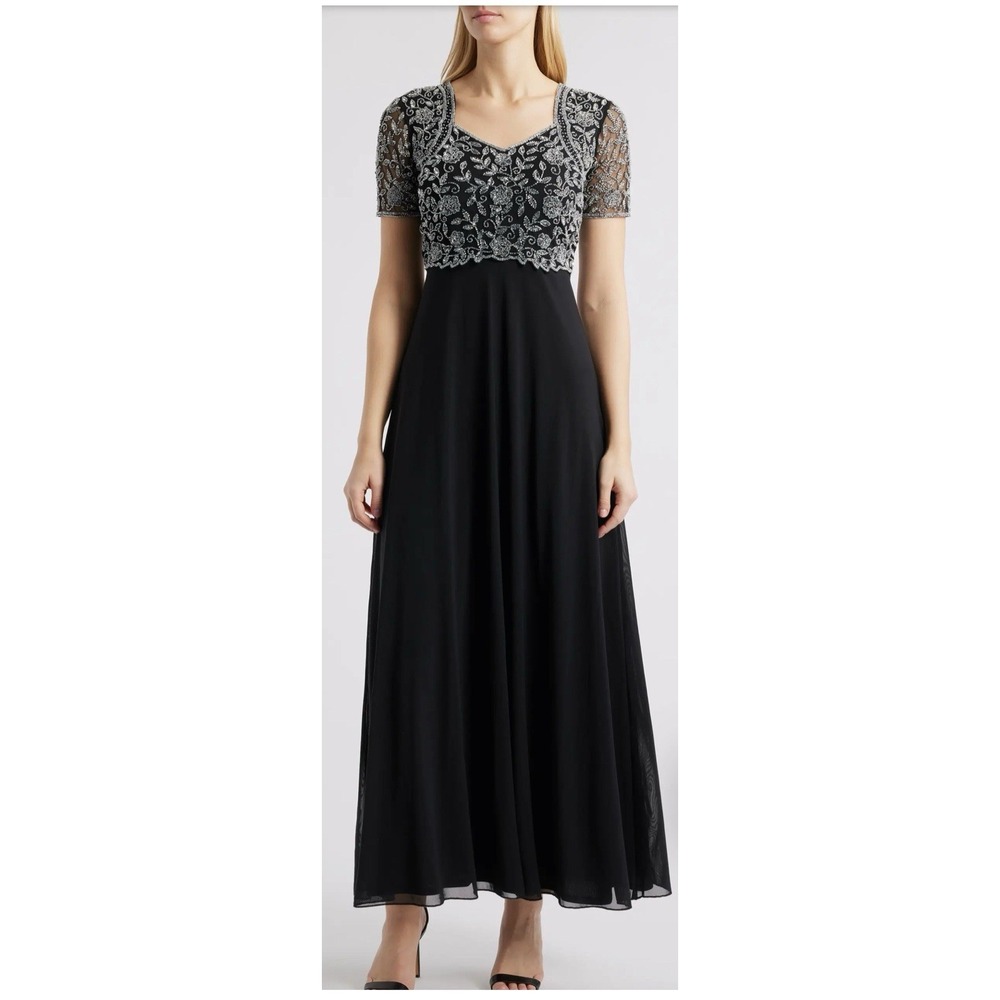 Pissaro Nights Beaded Bodice A-Line Gown Blue Size 10 Formal Cocktail